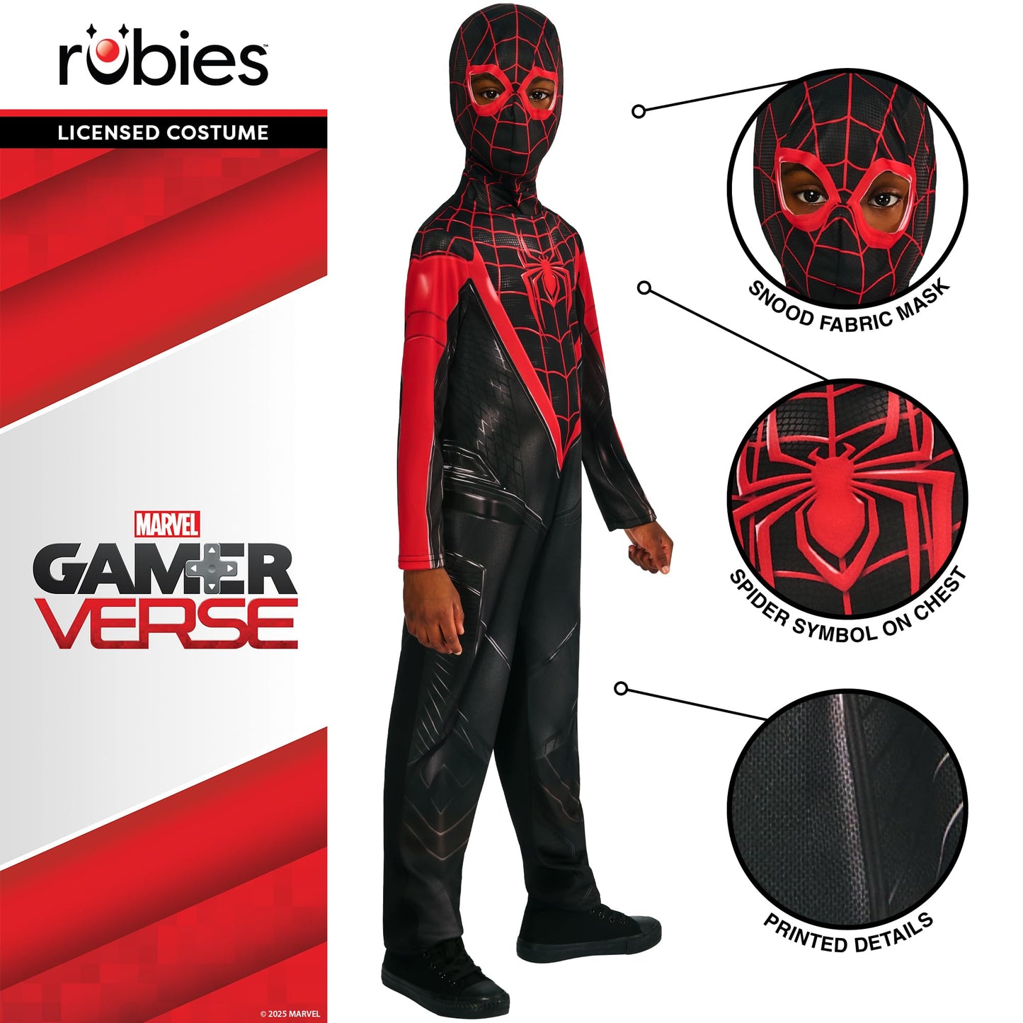 Rubies Official Disney Spiderman Miles Morales Gamerverse Child Costume, Kids Superhero Fancy Dress, Size Age 5-6 Years Halloween