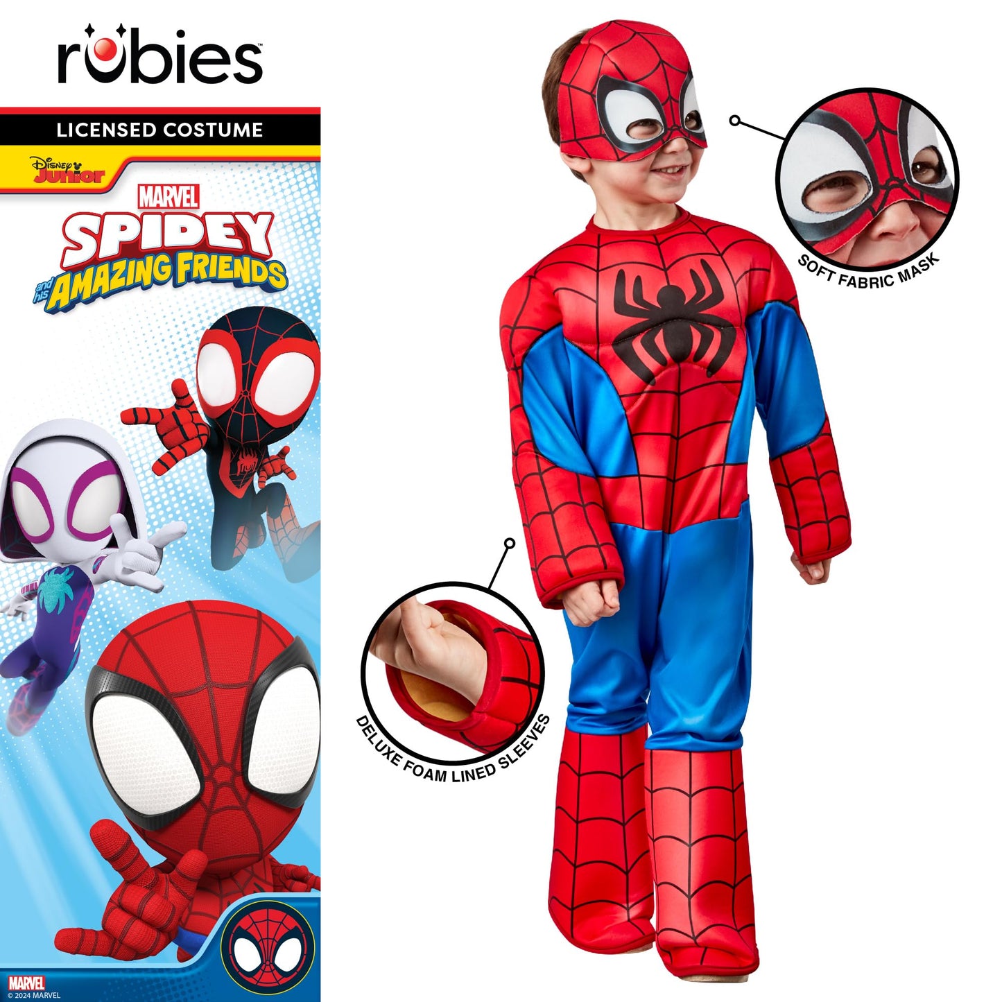 Rubies Official Marvel Spidey and His Amazing Friends Spider-Man Deluxe Toddler Costume, Kids Fancy Dress, Size 2-3 Years