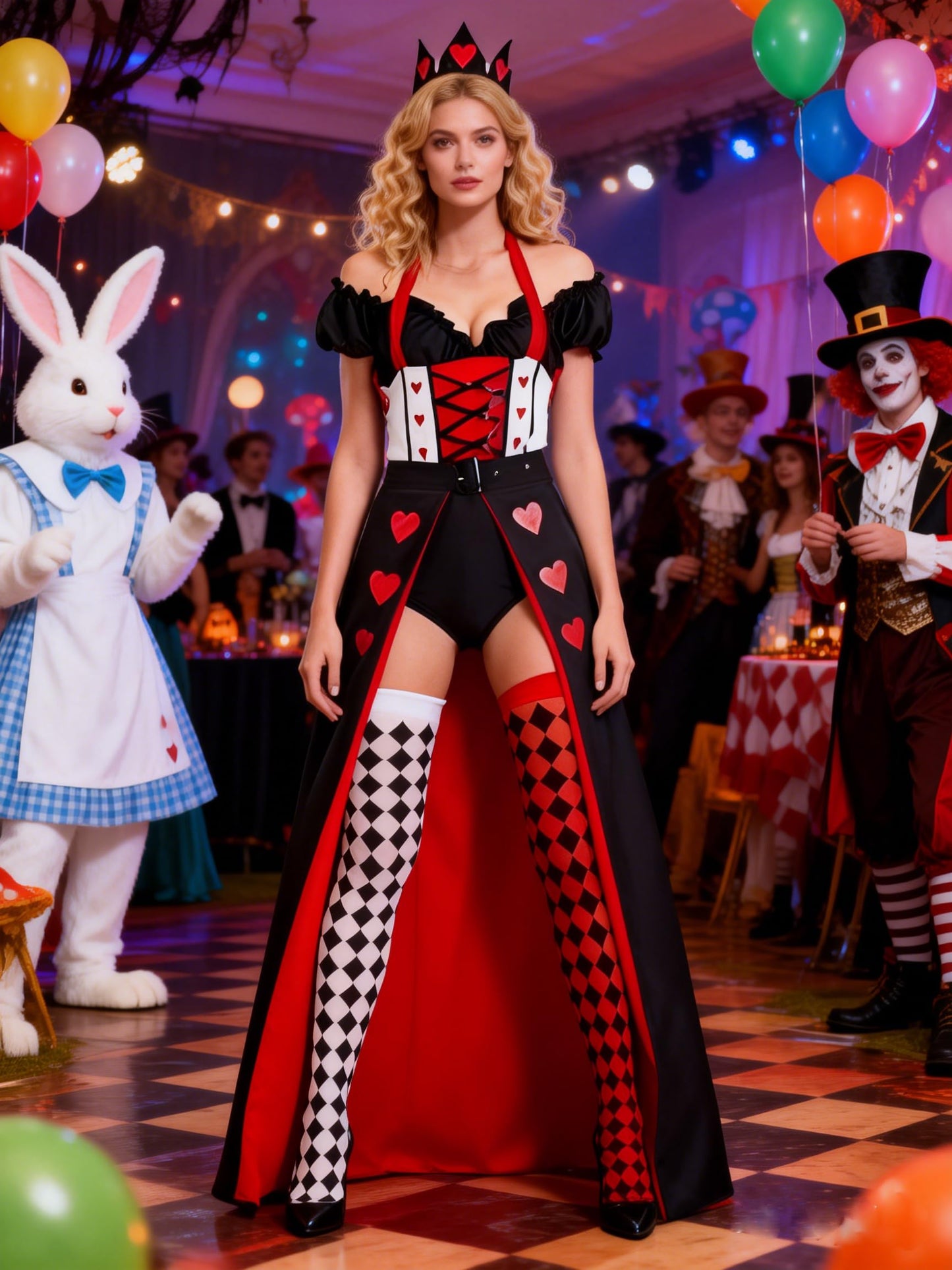 GOLDSTITCH Queen of Hearts Costume Womens Queen Dress Cosplay Adult Fancy Dress Up Halloween Outfit Red