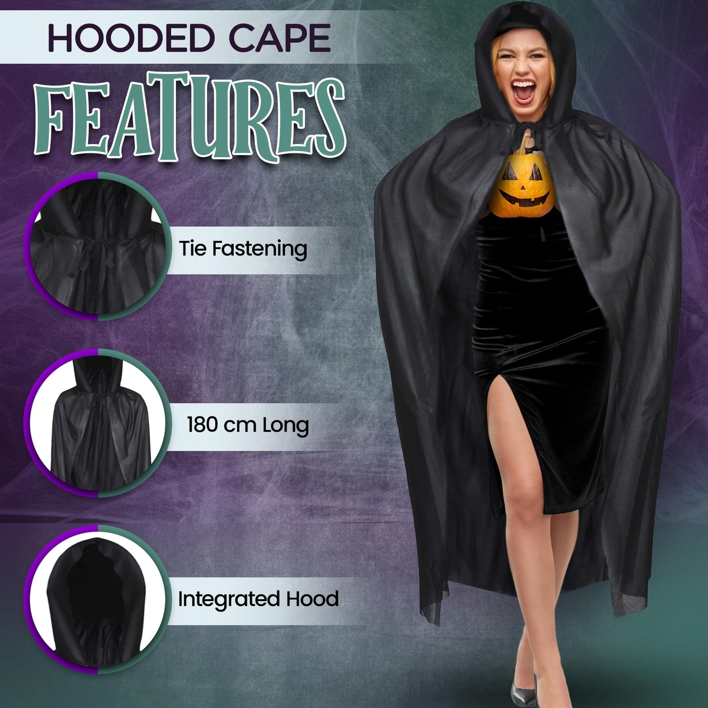 Womens Witch Costume Halloween Accessories Adult - Black Hooded
