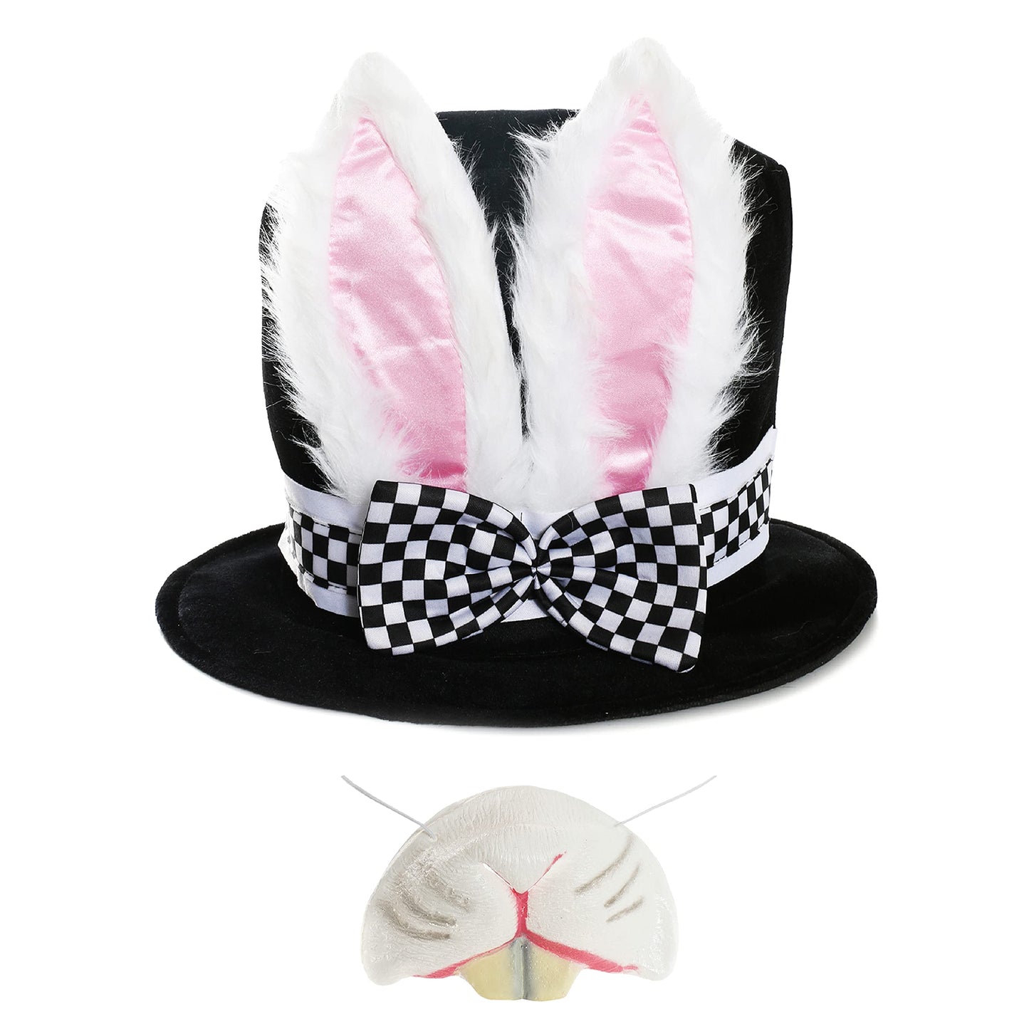 Adults Deluxe Wonderland Rabbit Hat With Large Ears and Attached Bow + Rabbit Nose Perfect for School Book Week + World Book Day Fancy Dress Costume Accessory Black