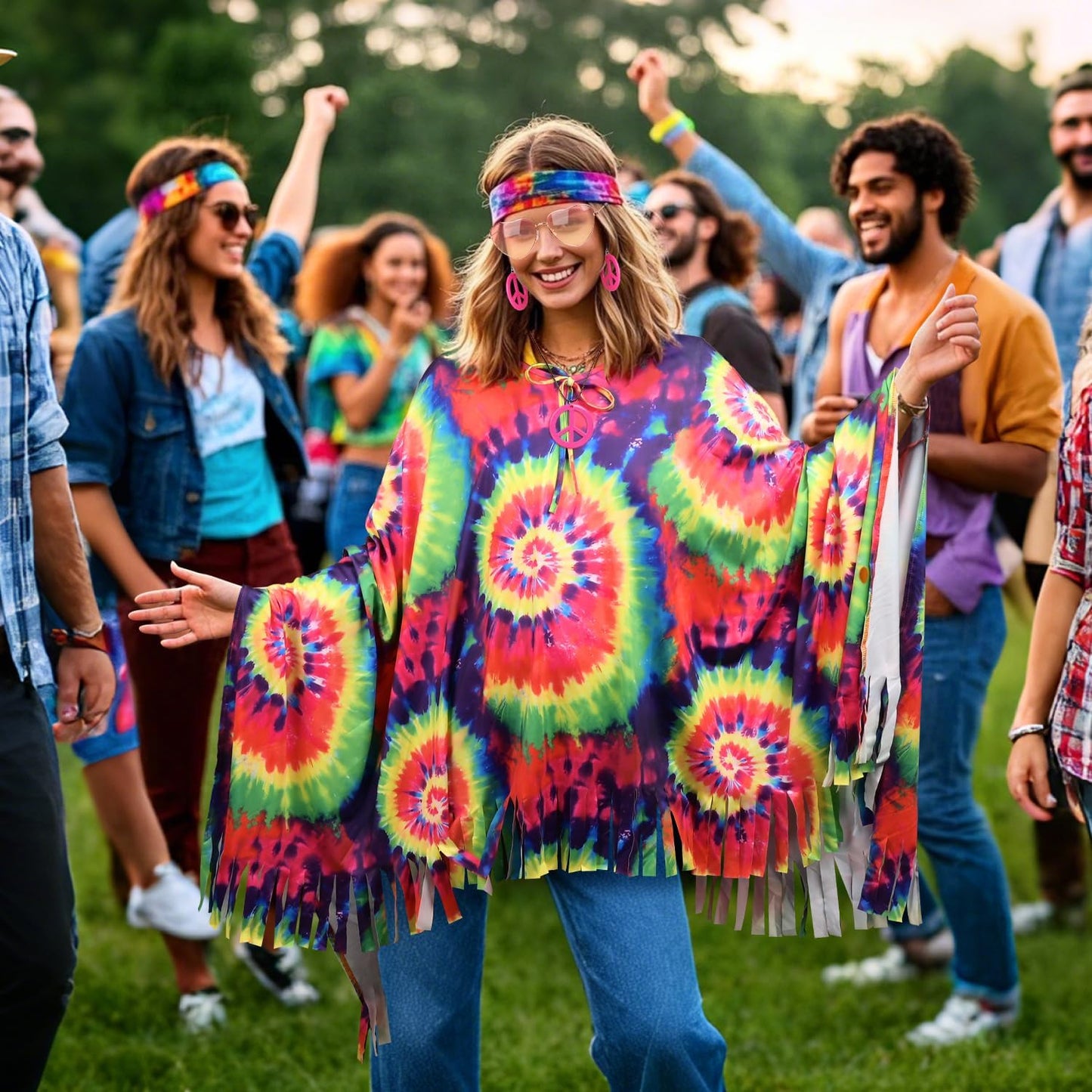 iZoeL 70s Hippie Costumes Women Hippie Clothes Teen Girls Boho 70s Costume 80s Accessories 60s Retro Festival Outfit - Top Bag Sunglasses Peace Necklace Headband- Retro Disco Fancy Dress