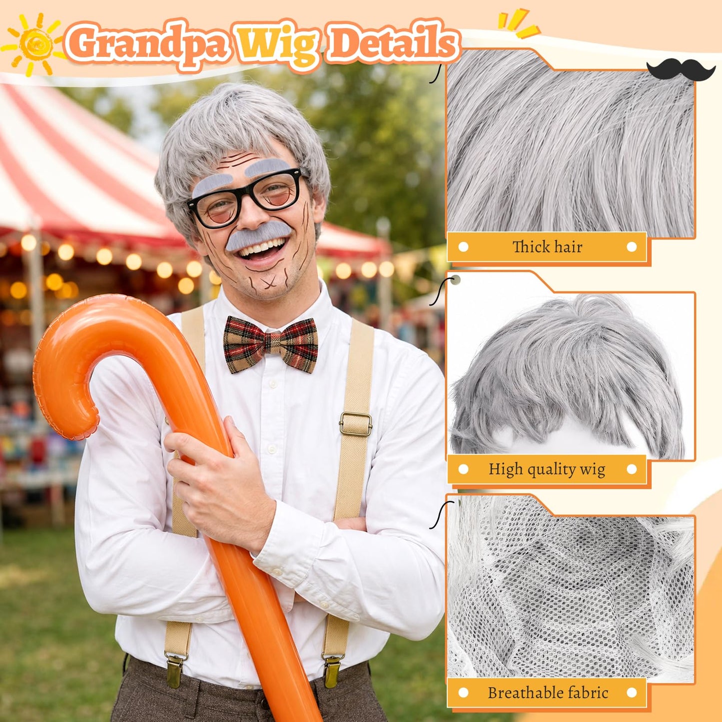 GLGHMH 9PCS Old Man Costume Set Grandad Fancy Dress Disguise for Adults Halloween Cosplay