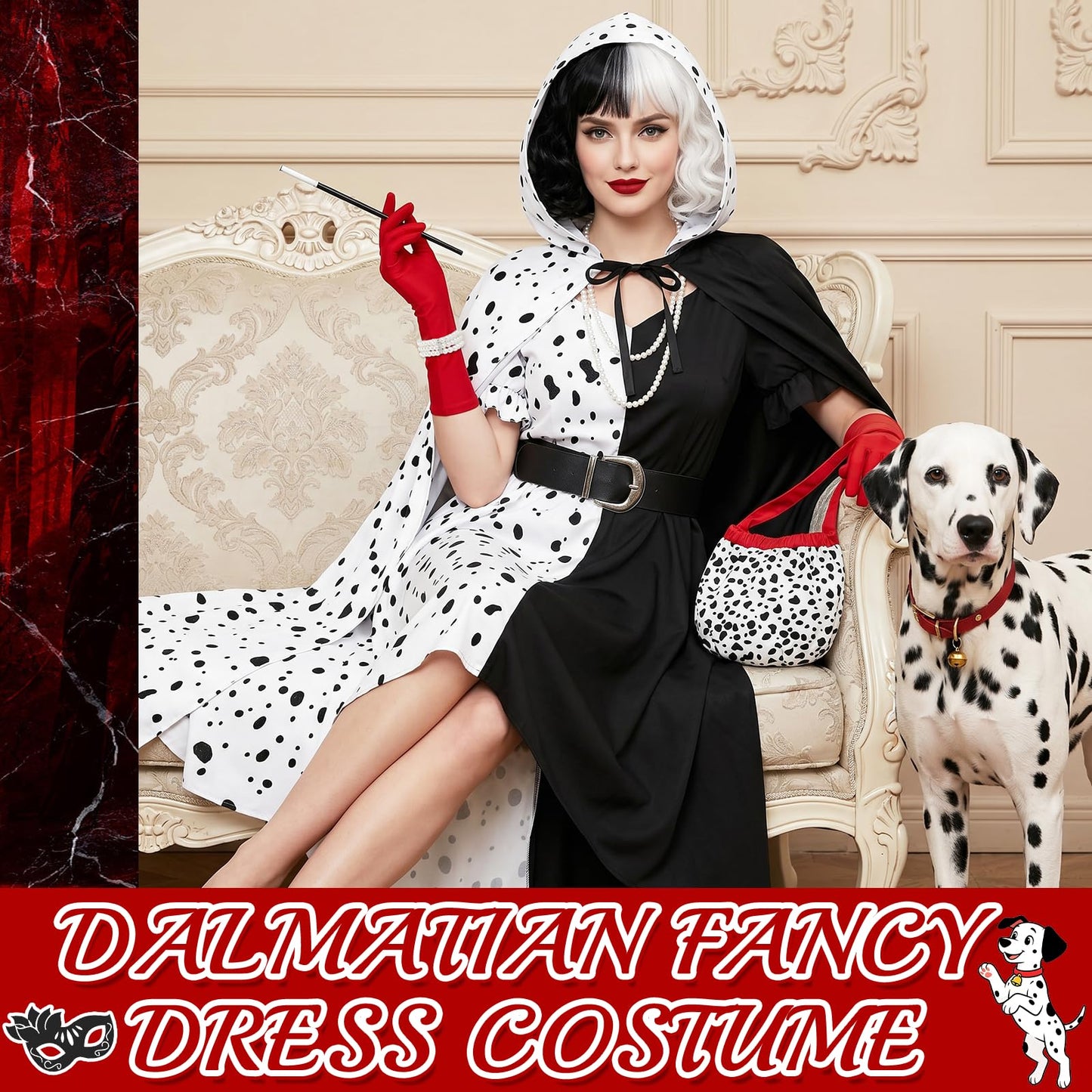 Cruella Costume Accessories Set for Women - Villain Fancy Dress Kit (image 4)