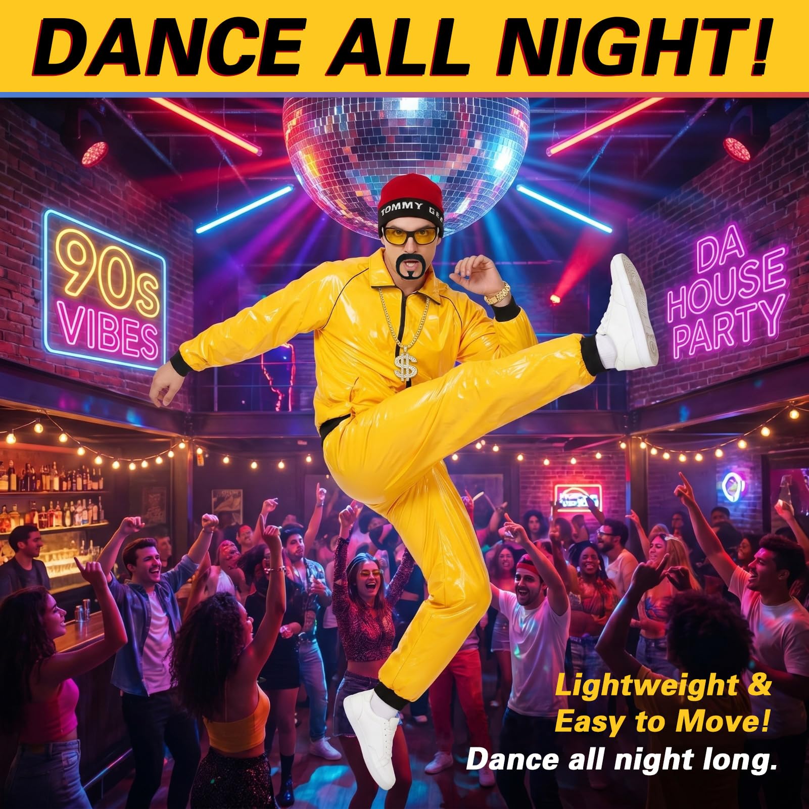 Ali G Costume Adult 90s Rapper Costume Yellow Shell Suit with Hat (image 3)