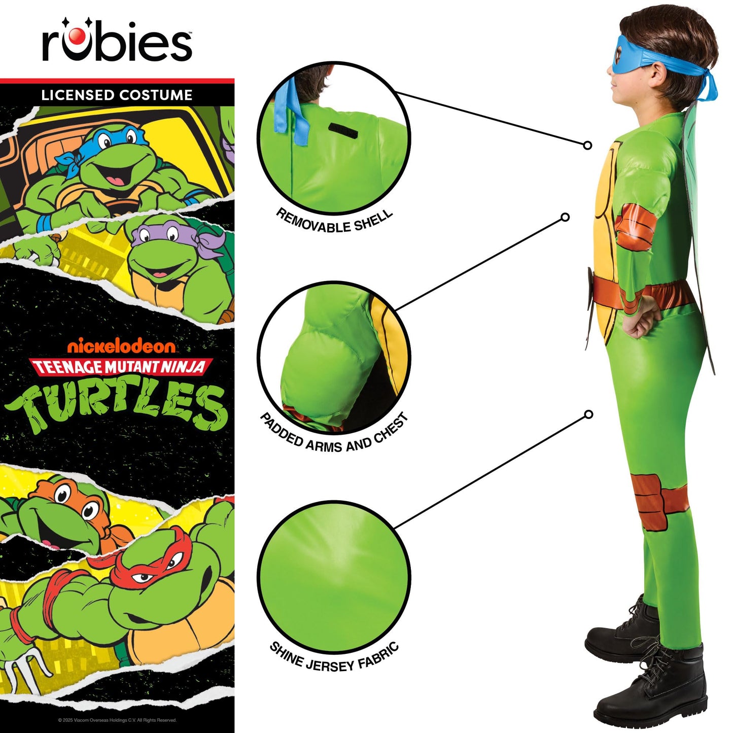 Rubies Official Teenage Mutant Ninja Turtle 4 in 1 Child Costume, Kids Fancy Dress, 9-10 Years Halloween