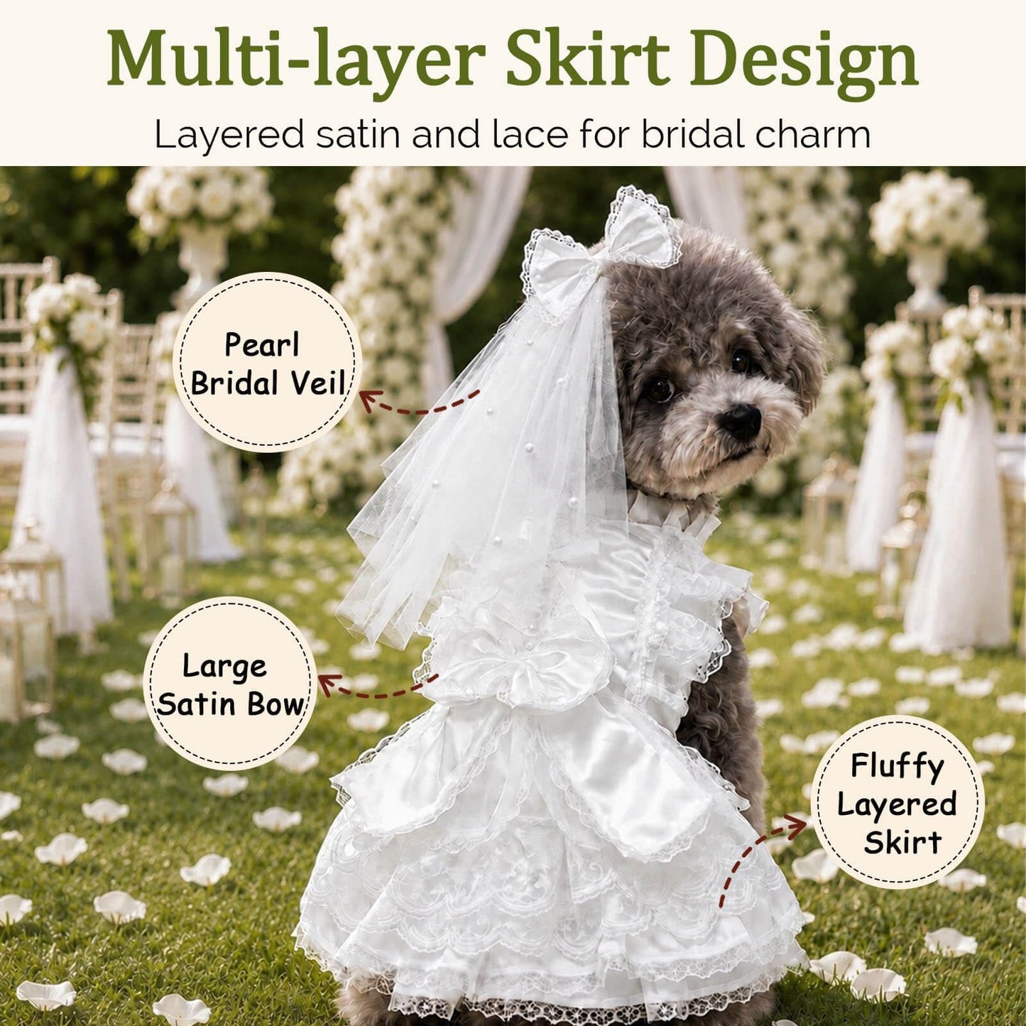 Dog Wedding Dress with Veil - Princess Lace Dog Dress with Bow