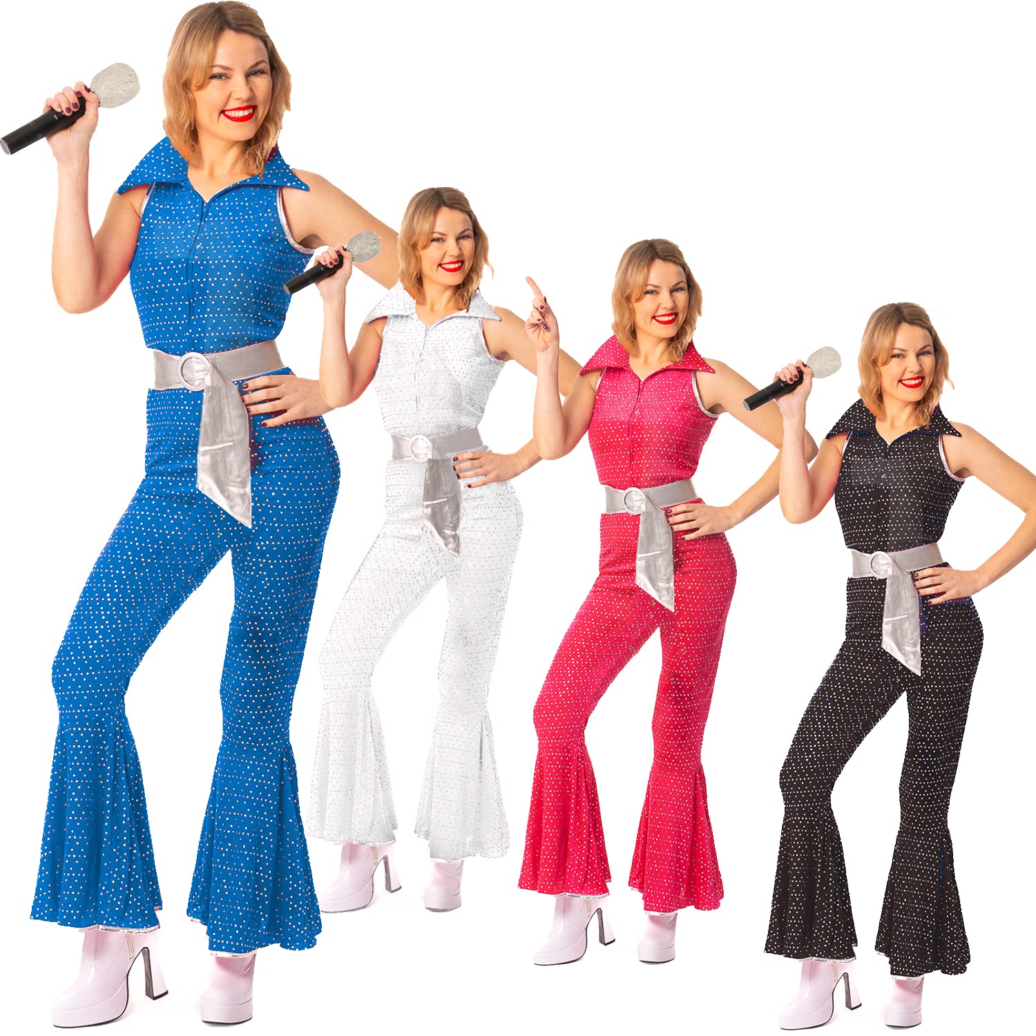 70s Disco Costume - Shiny Sequin Dance Party Jumpsuit - Adult Fancy (image 2)