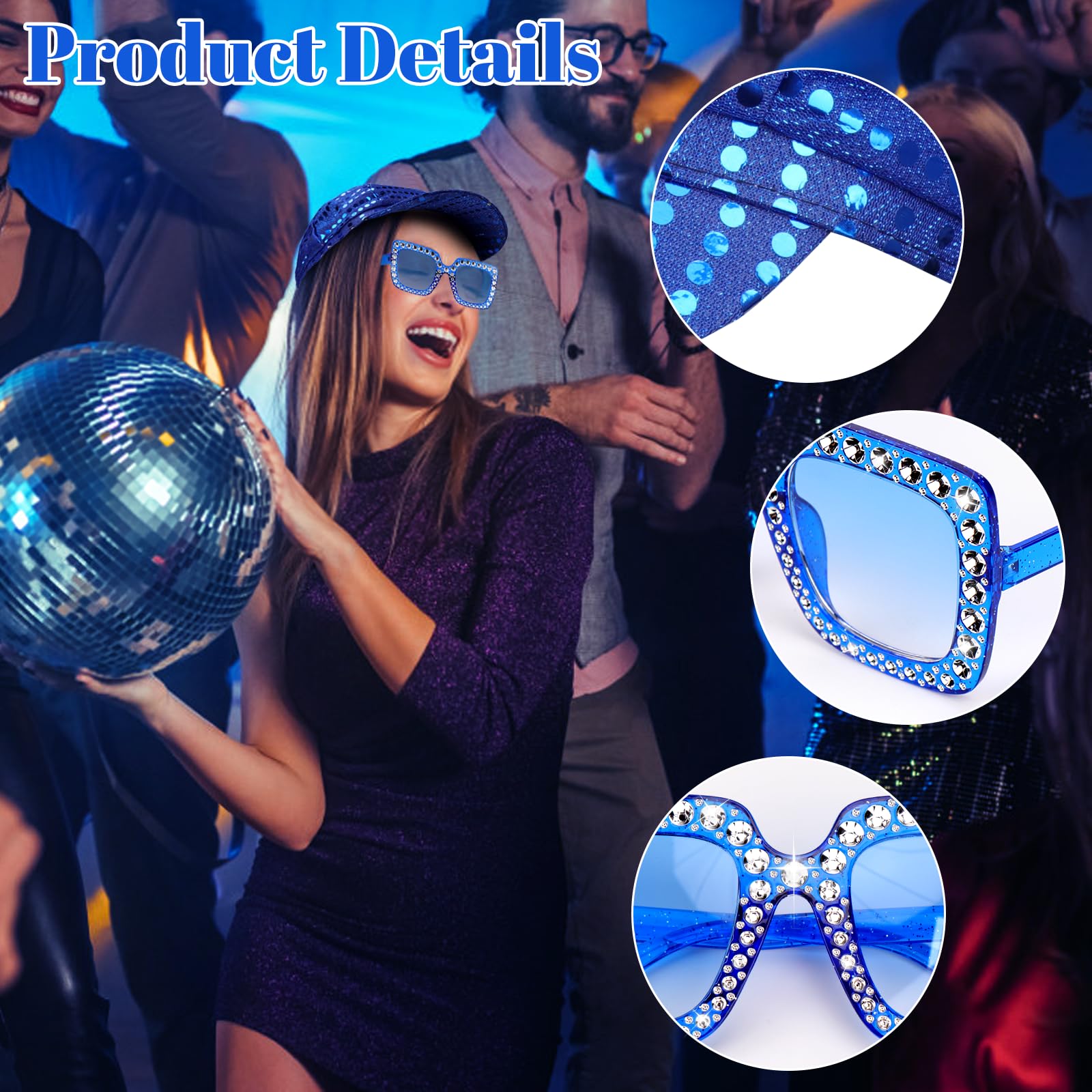 Glitter Hat Blue Hat for ABBA Accessories Women with Sequins Hat (image 4)
