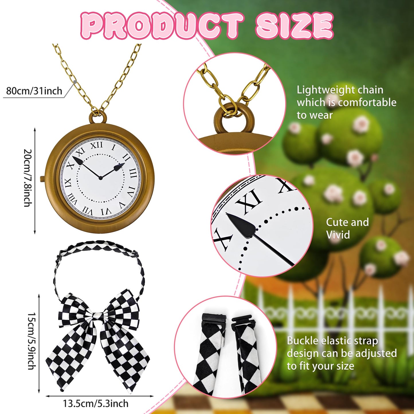 Amlisia 5 PCS White Rabbit Costume Accessories, Bunny Costume with Ears Headband and Tail Clock Bow Tie for Women Men for Easter World Book Day Book Character Dress up Halloween Cosplay