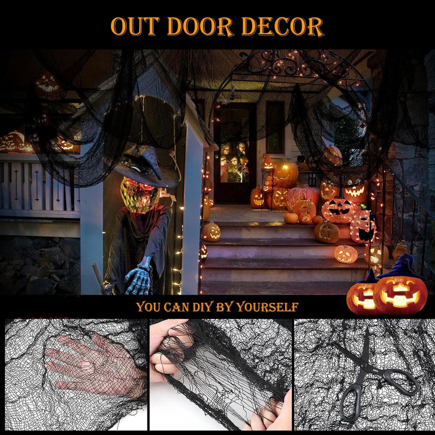 AUXHCYL Halloween Creepy Cloth Decorations, 120 x 600cm Black Spooky Scary Gauze Decor Halloween Decorations for Party Indoor Outdoor