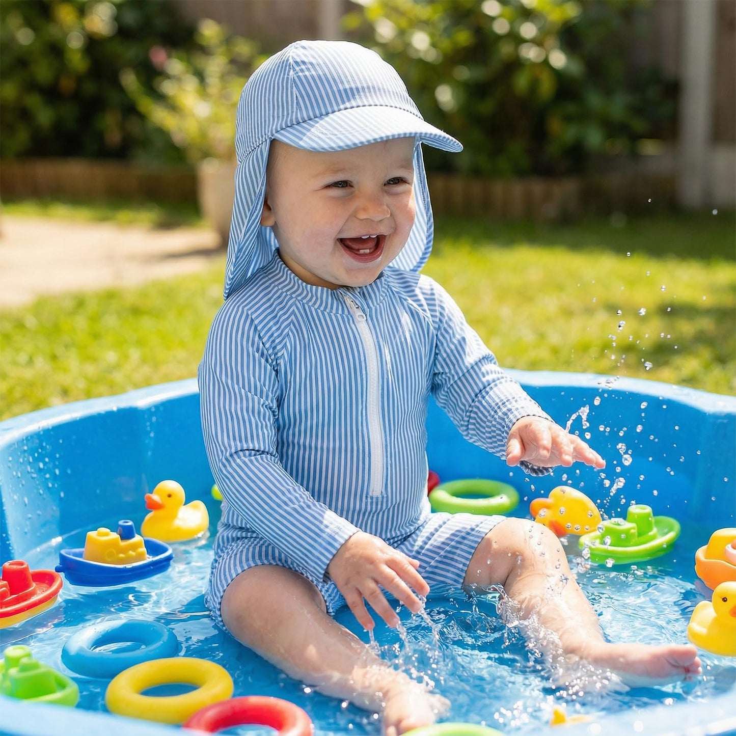 JiAmy Baby Boys Swimming Costume with Sun Hat 3PCS Long Sleeve Zip Up Rash Guard Shirt Swim Truck Infant Toddler Baby Swimsuit Blue 1-2 Years