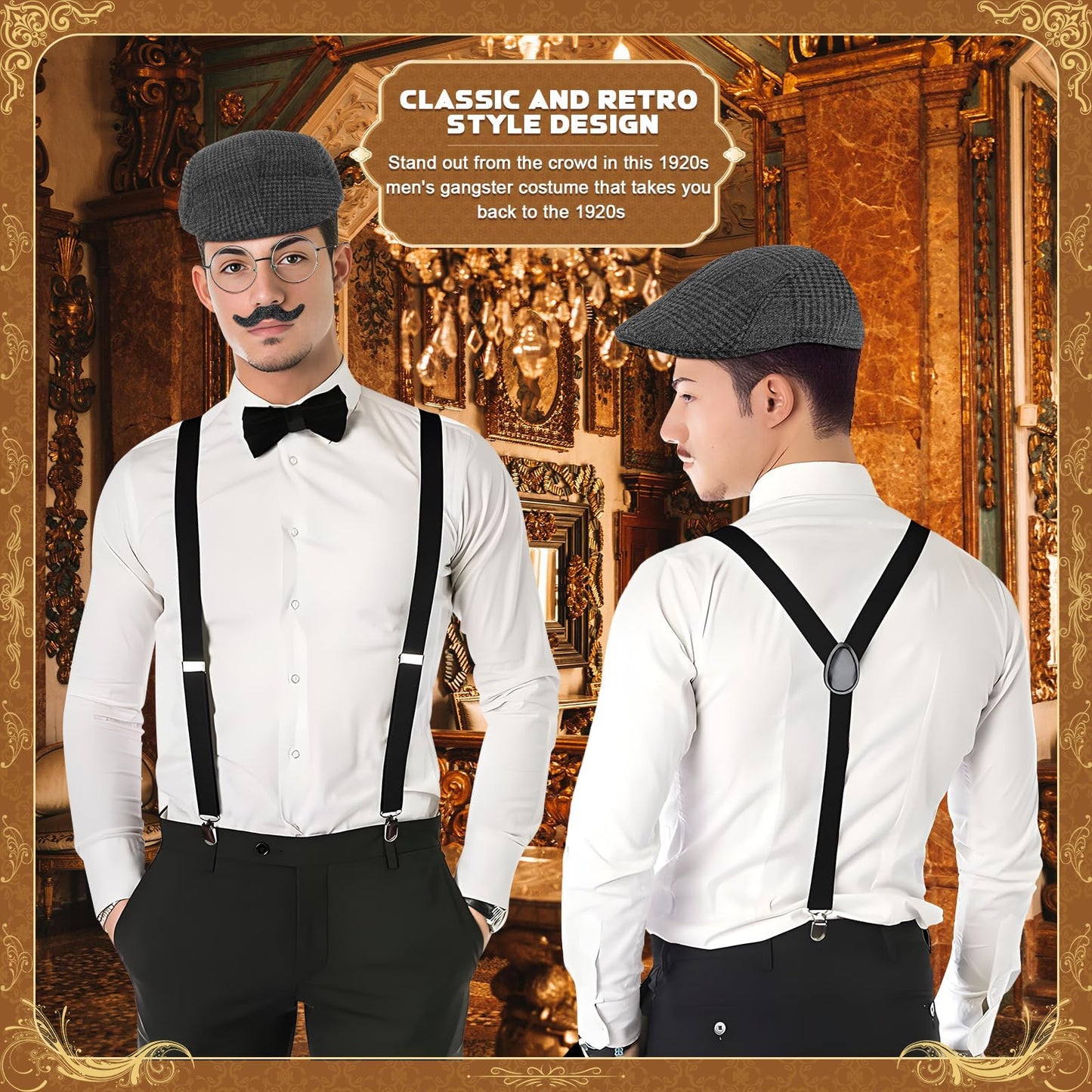 1920s Gatsby Costume Accessories Set - Mens Fancy Dress with Beret