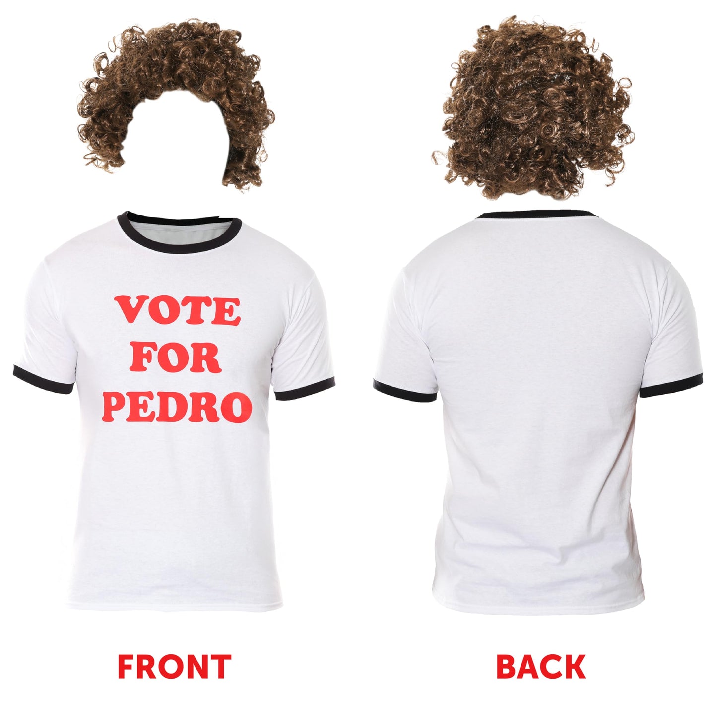 Retro Loner Costume - White 'vote for Pedro' T-Shirt - Brown Curly (image 5)