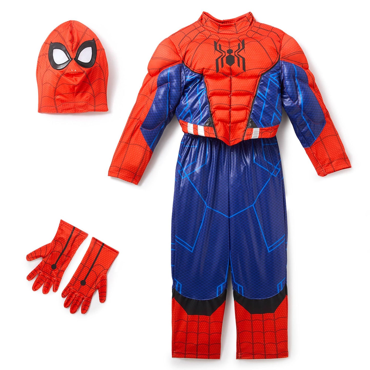 Disney Store Official Spider-Man Costume for Kids – Marvel Superhero Outfit with Muscle Padding, Mask, Gloves, Sound Effects & Light-Up Web Feature