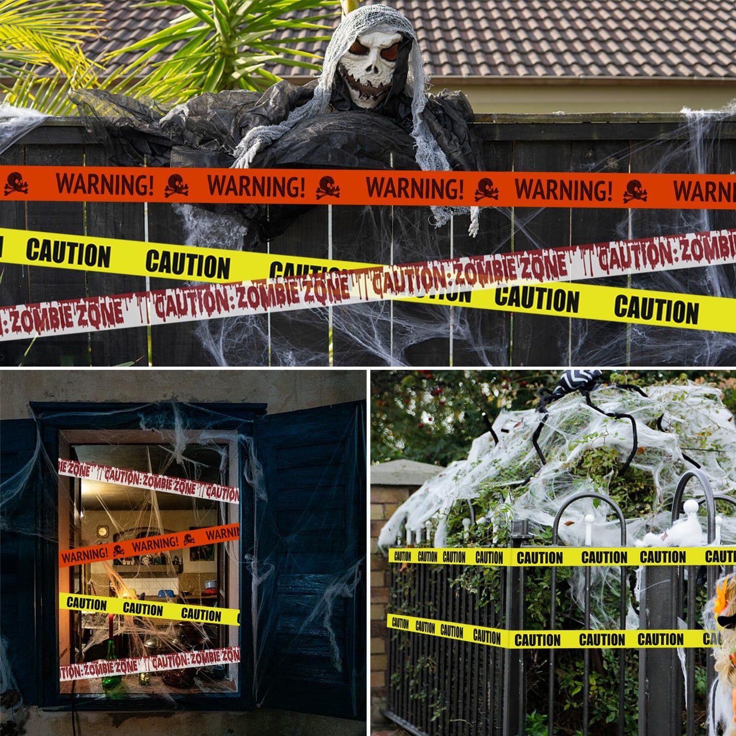 Jsdoin Halloween Decorations Caution Tape 30M Yellow Hazard Warning Props Fright Tape for Zombie Party Haunted House Party Danger Areas Decoration