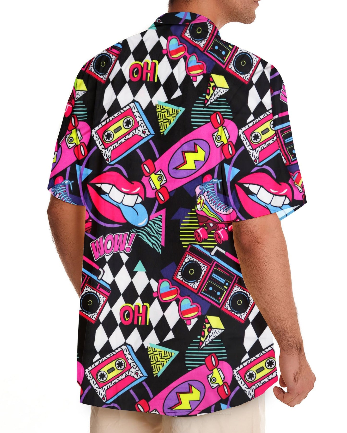 hohololo 80s Vintage Shirt for Men 70s Disco Shirt Party Costume Men's Retro Classic Hawaii Shirt（Multicoloured-B,XL