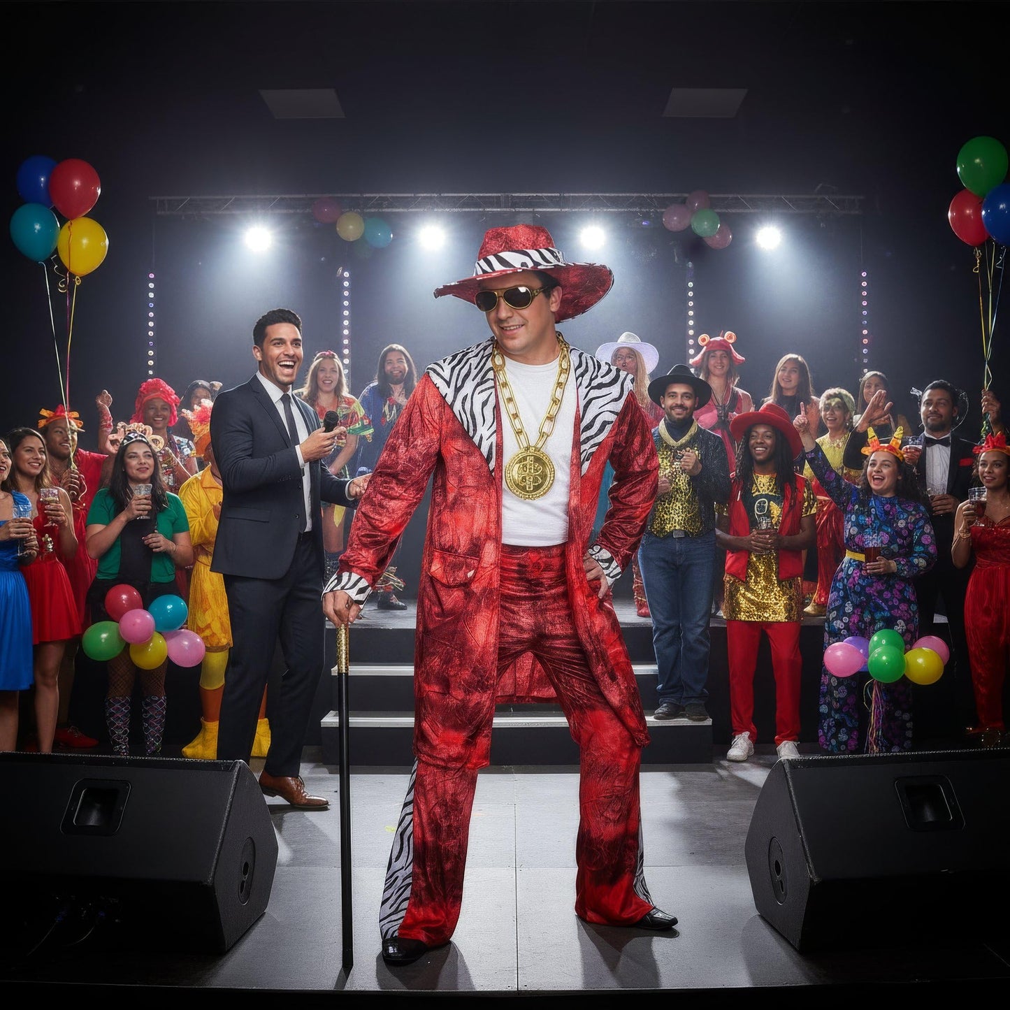 Adult Men's XL Red Velvet Suit with Zebra Print Detail and Matching (image 2)