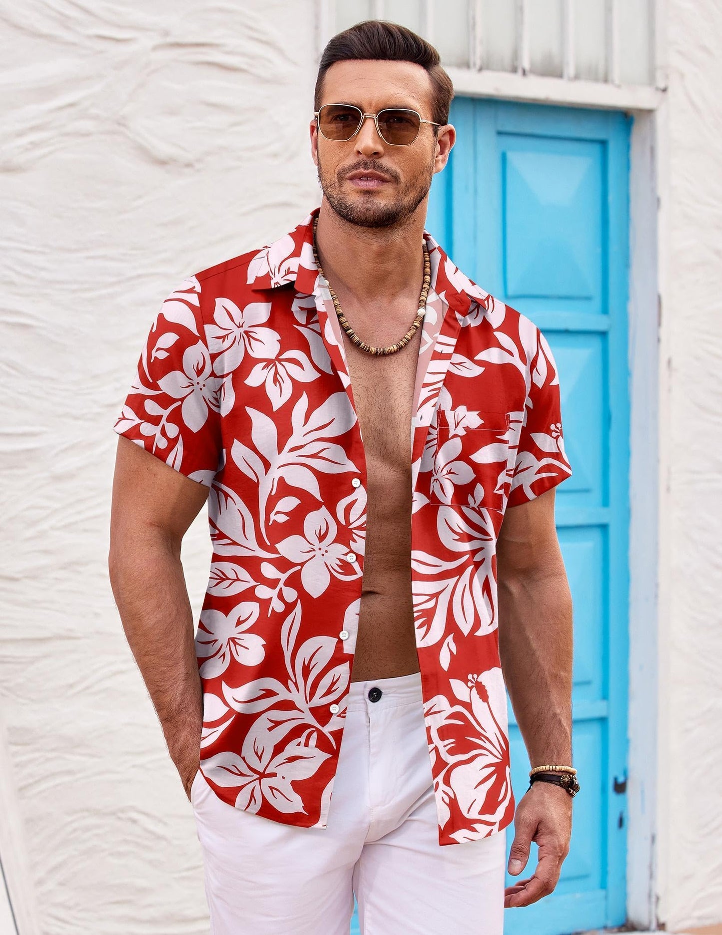 Hawaiian Shirts for Men Short Sleeved Summer Casual Holiday Floral