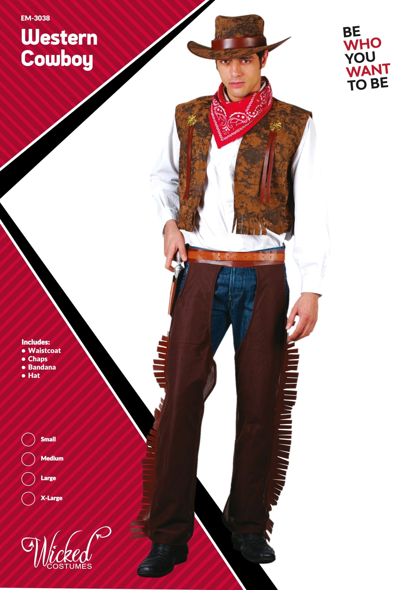 Wicked Costumes Mens Cowboy Fancy Dress Costume – Western Outfit Sheriff Rodeo Party Costume - Medium