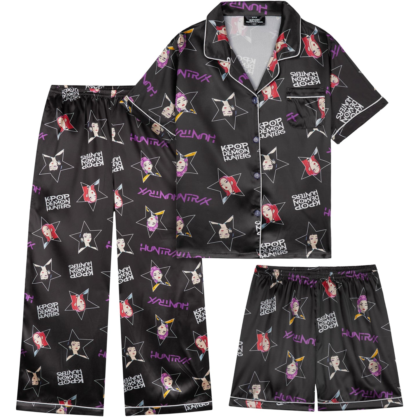 KPop Demon Hunters Huntrix Girls Satin Pyjama Set Yrs - Button-Down