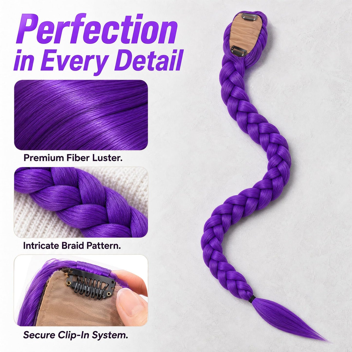 Purple Wig Braided Ponytail Hair Extensions for Women and Girls