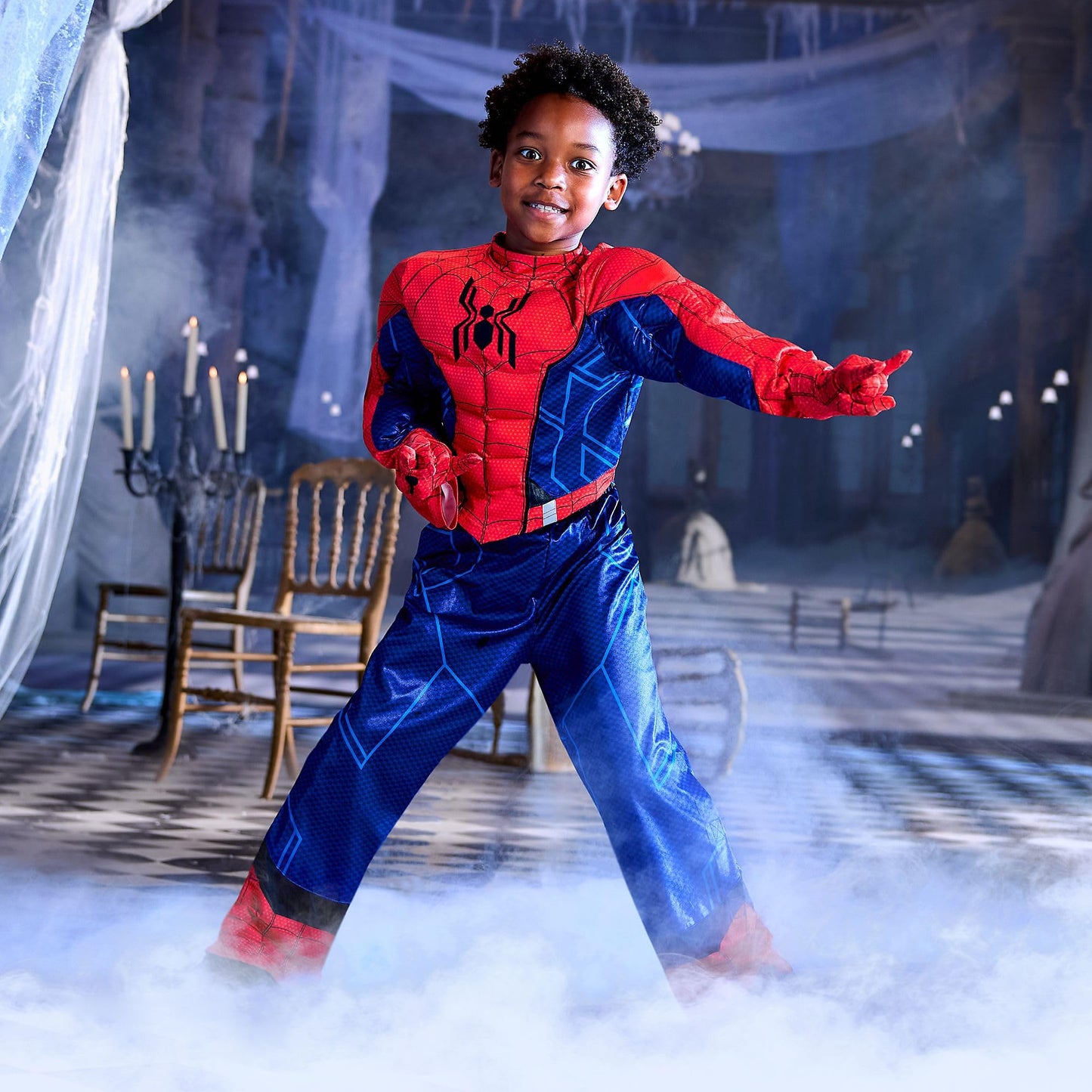 Disney Store Official Spider-Man Costume for Kids – Marvel Superhero Outfit with Muscle Padding, Mask, Gloves, Sound Effects & Light-Up Web Feature