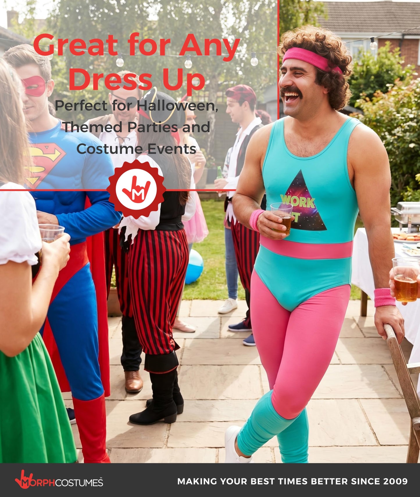 Fun Shack 80s Fitness Instructor Costume Men Aerobics Outfit Fancy Dress for 80s Themed Parties and Events, Medium