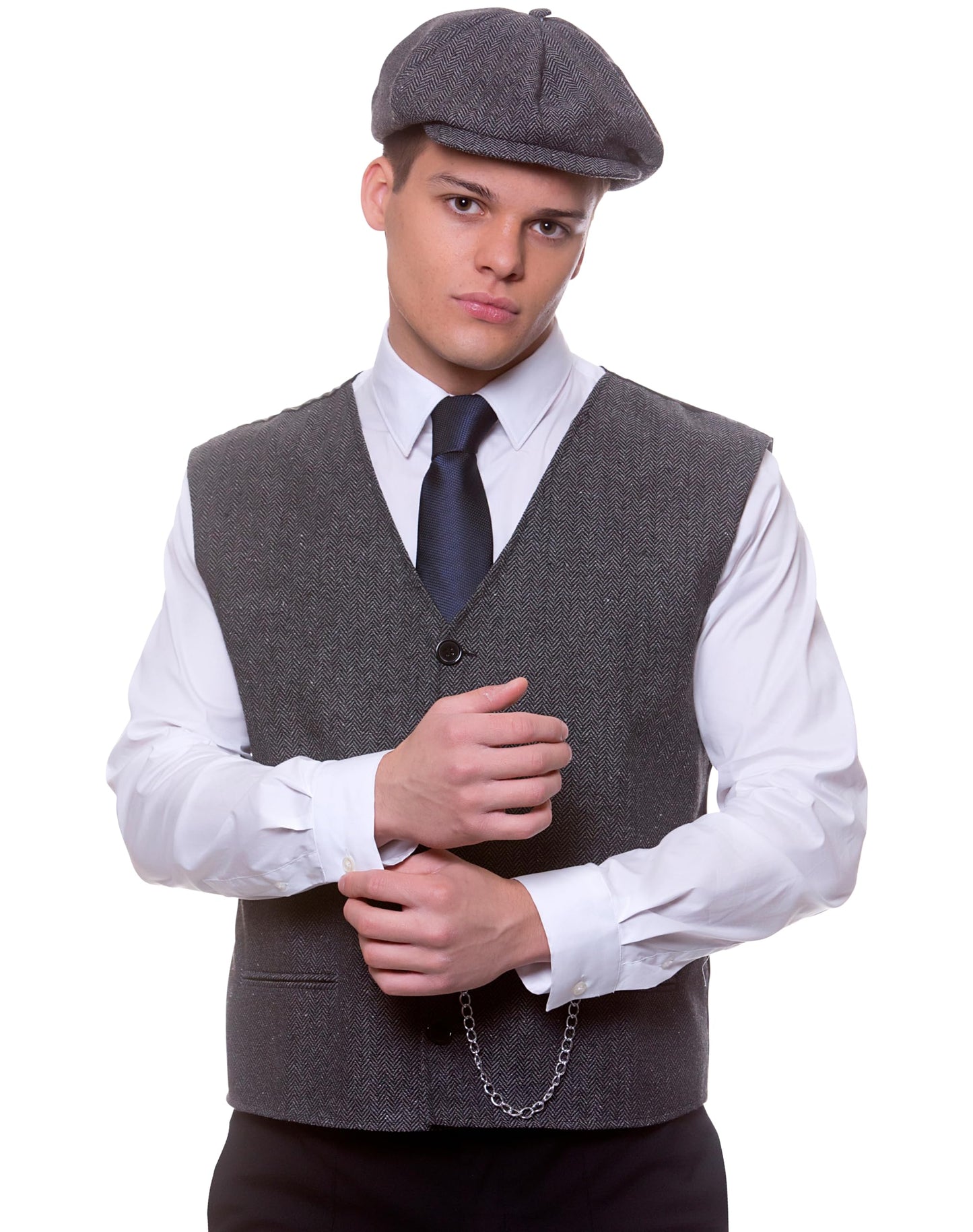 Adult Mens 1920s Gangster Fancy Dress Costume - Waistcoat & Flat