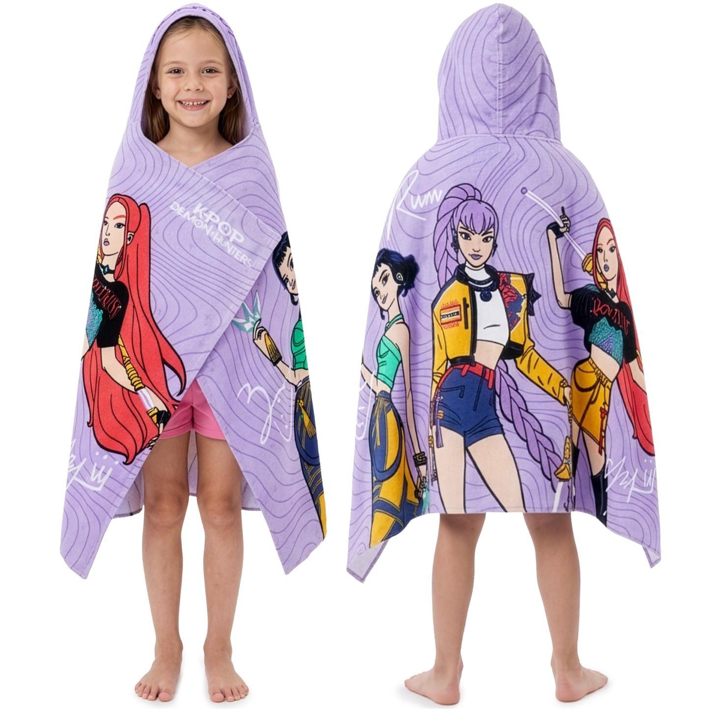 KPop Demon Hunters Huntrix Hooded Towels for Girls - Cotton Bath