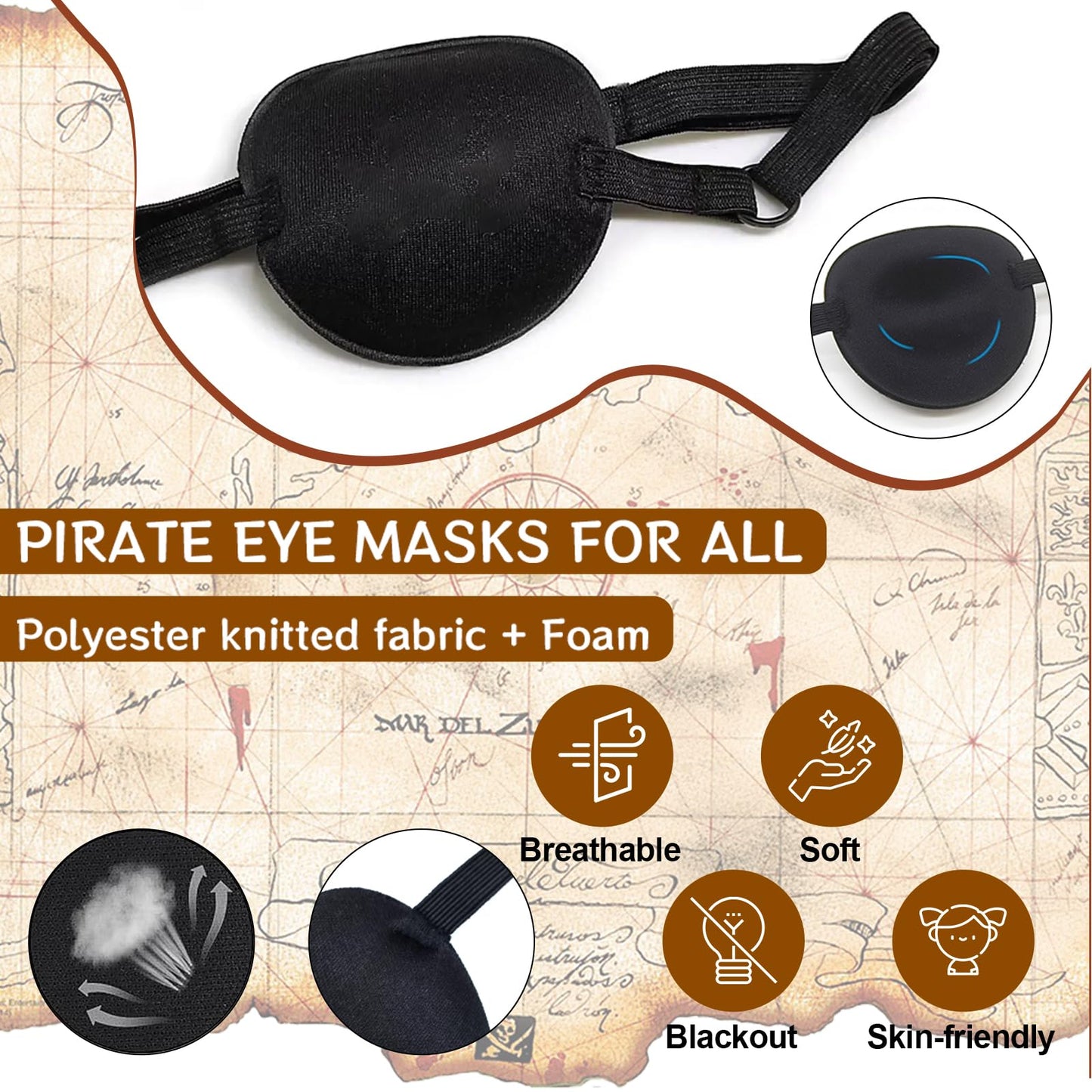 Pirate Costume Adult Men Eye Patch Medieval Shirt Trousers Bandana