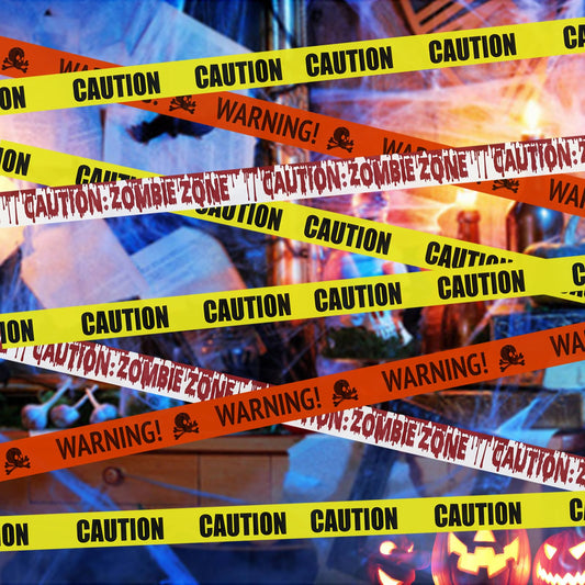30-metre Halloween caution tape, yellow-and-black hazard warning design