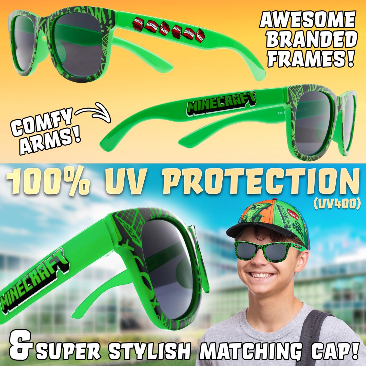 Sunglasses Baseball Cap Set Creeper Adjustable Boys Hat 100% Uv (image 3)