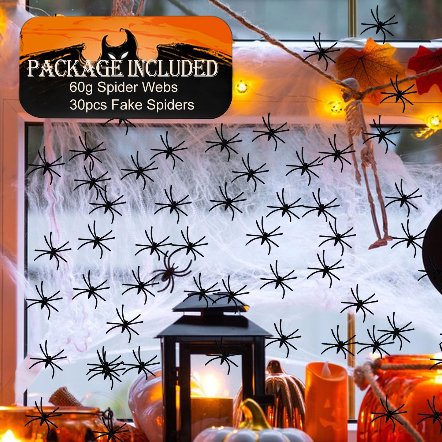 60g Halloween Spider Web Decorations, with 30pcs Fake Spiders, Stretchable Cobwebs for Halloween Decorations