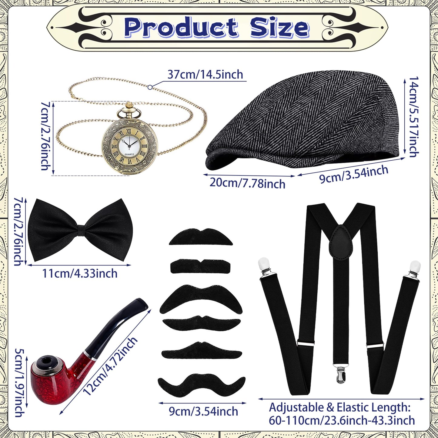 1920s Mens Costume Accessories with Hat - Suspenders - Pocket Watch