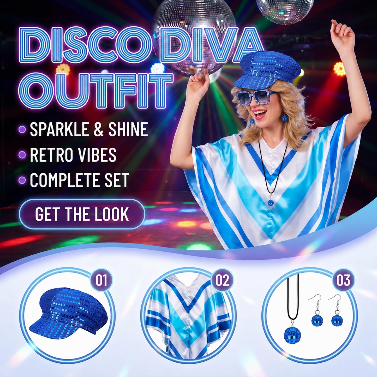 70s Fancy Dress Women & ABBA Accessories Set; Disco Outfits (image 3)
