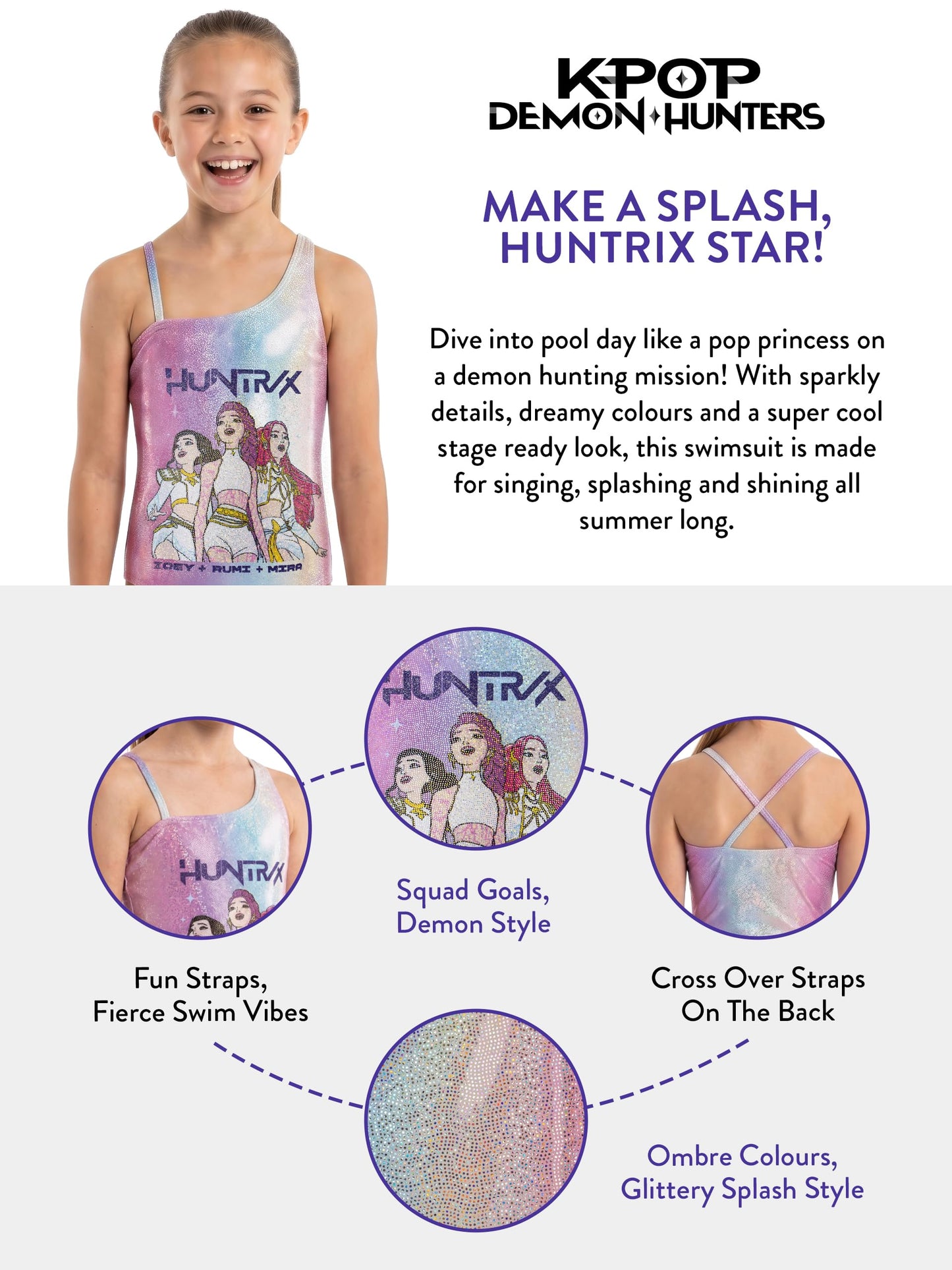 Swimwear - Huntrix Girls Swimming Costume - Girls Swimming Costumes