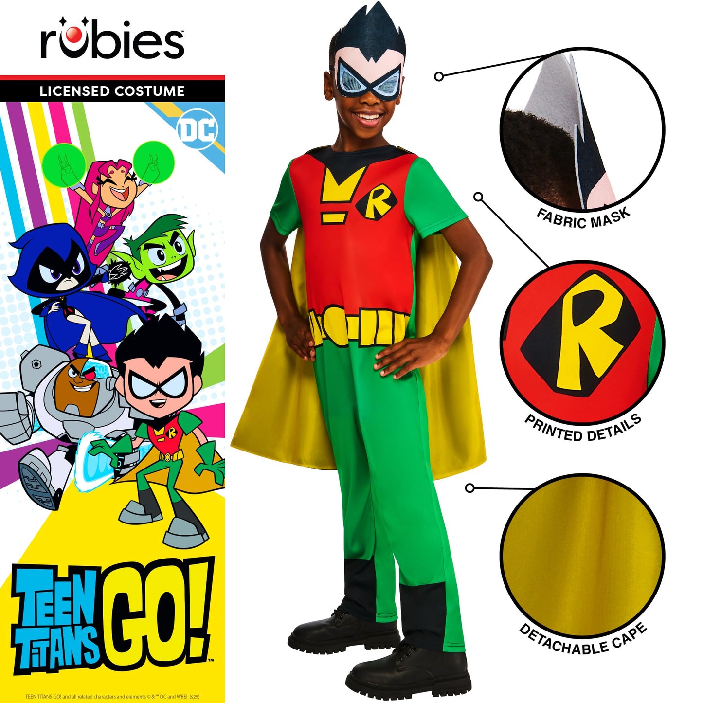 Rubies Official WB DC Teen Titans Go Robin Child Costume, Kids Superhero Fancy Dress, Size Age 5-6 Years Halloween