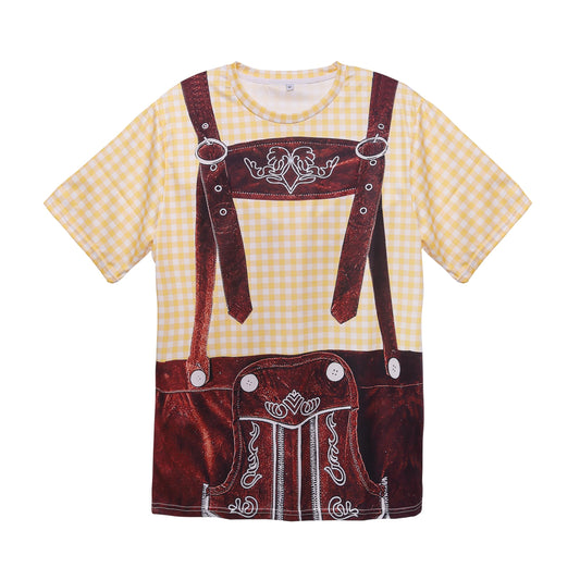 LIKPOJA Men's Bavarian Oktoberfest Costume Shirts German Beer Short Sleeve T-Shirts for Adult(Yellow A,2XL)