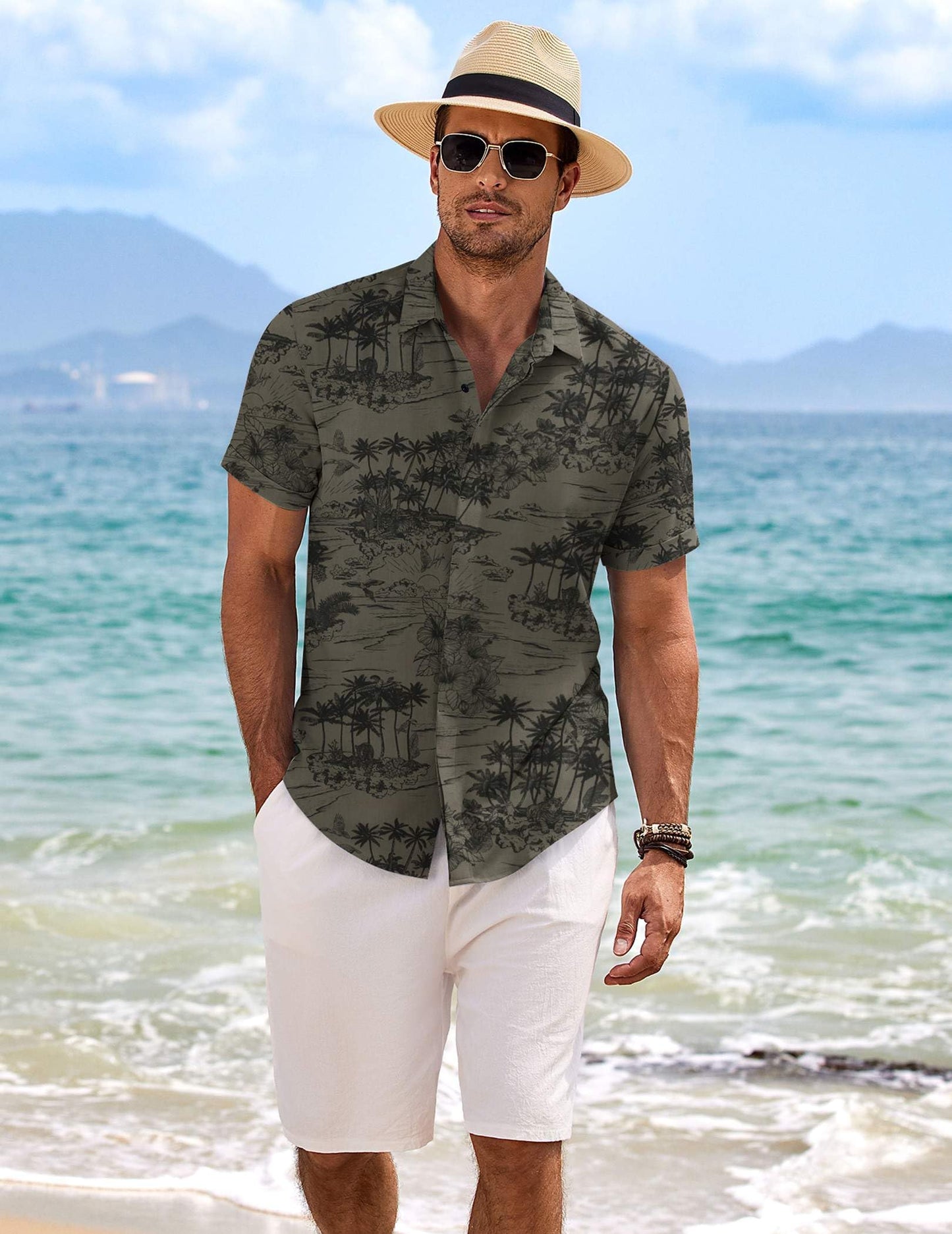 Men Hawaiian Shirt Summer Short Sleeve Casual Flowers Tropical