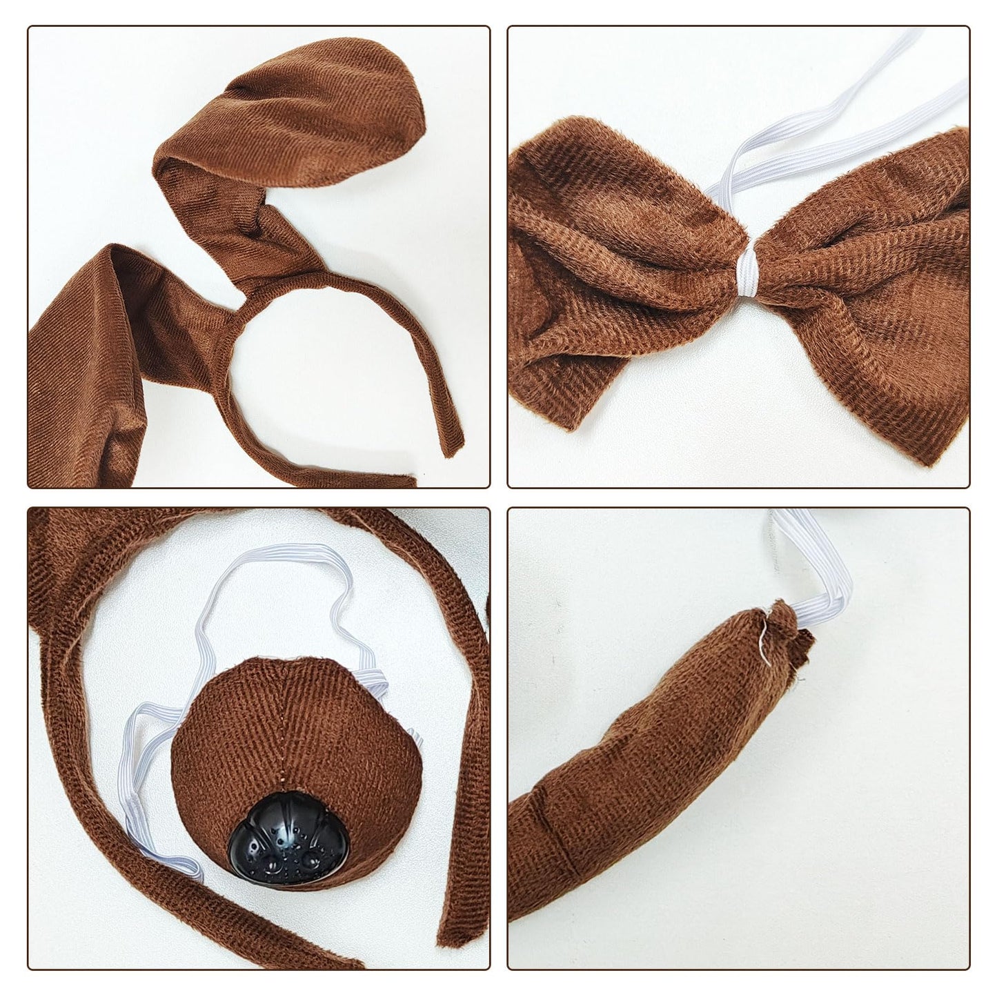 Dog Costume Set - Include Brown Dog Ears Hairband and Tail Dog Nose