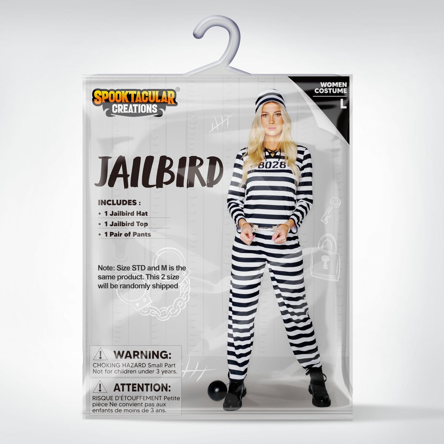 Adult Women Jailbird Prisoner Costume for Halloween Dress Up Party