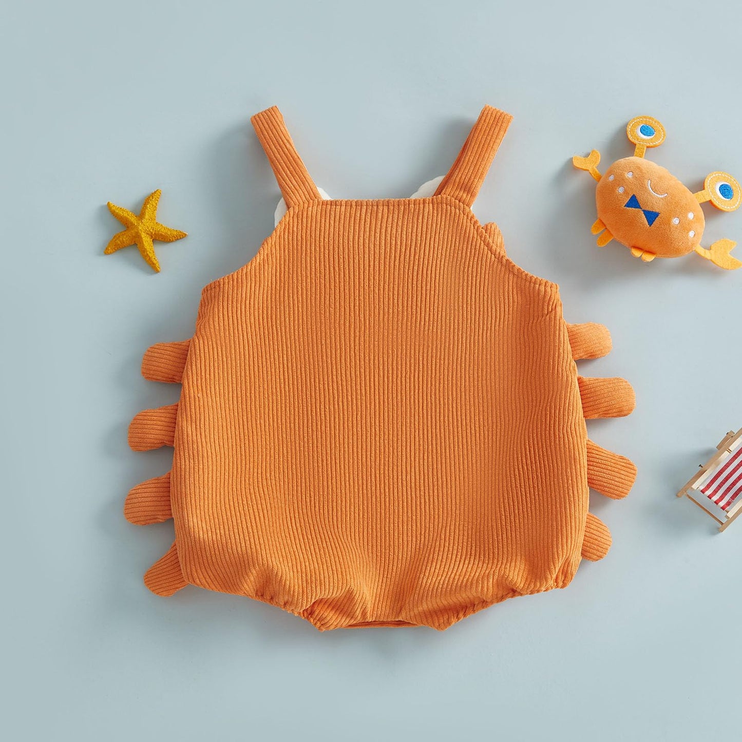 Edhomenn Baby Lobster Romper Newborn Cute Lobster Costume Infant Backless Corduroy Crab Overall Toddler Sleeveless Bodysuit 1-18months Clothes (01 Orange, 6-9 Months)