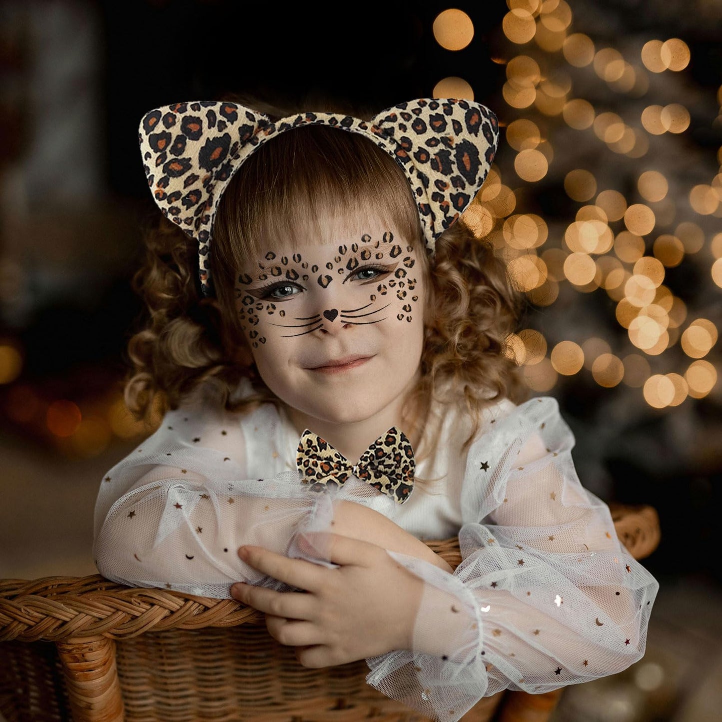 Leopard Costume Set Include Face Sticker Leopard Ears Bow Tie Tail (image 2)