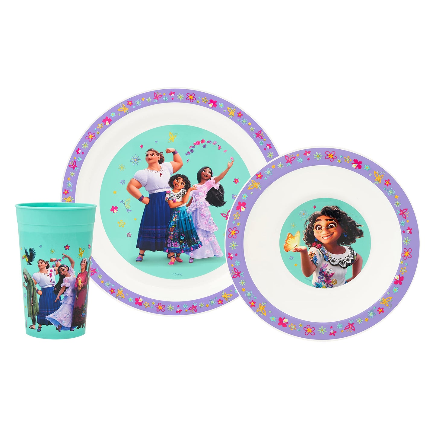 Disney Encanto Kids Tableware Set – 3 Piece Reusable PP Plate, Bowl & Cup for Children - Tumbler & Dinnerware Set for Mealtimes – for 36 Months & Up