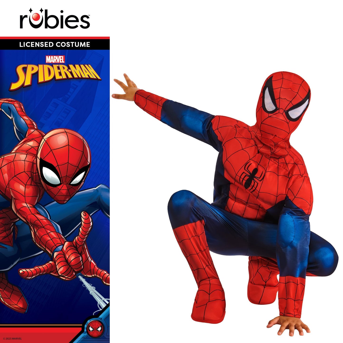 Rubies Official Marvel Spider-Man Deluxe Padded Muscles Child Costume, Kids Superhero Fancy Dress, Age 3-4 Years Halloween