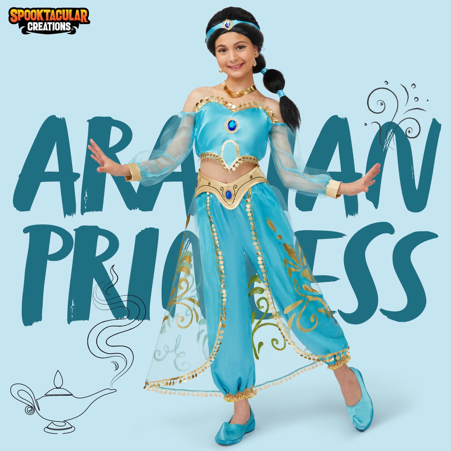 Spooktacular Creations Kids Costumes for Girls, Arabian Princess Costume, Girls Halloween Costume for Role Play Cosplay Parties-M