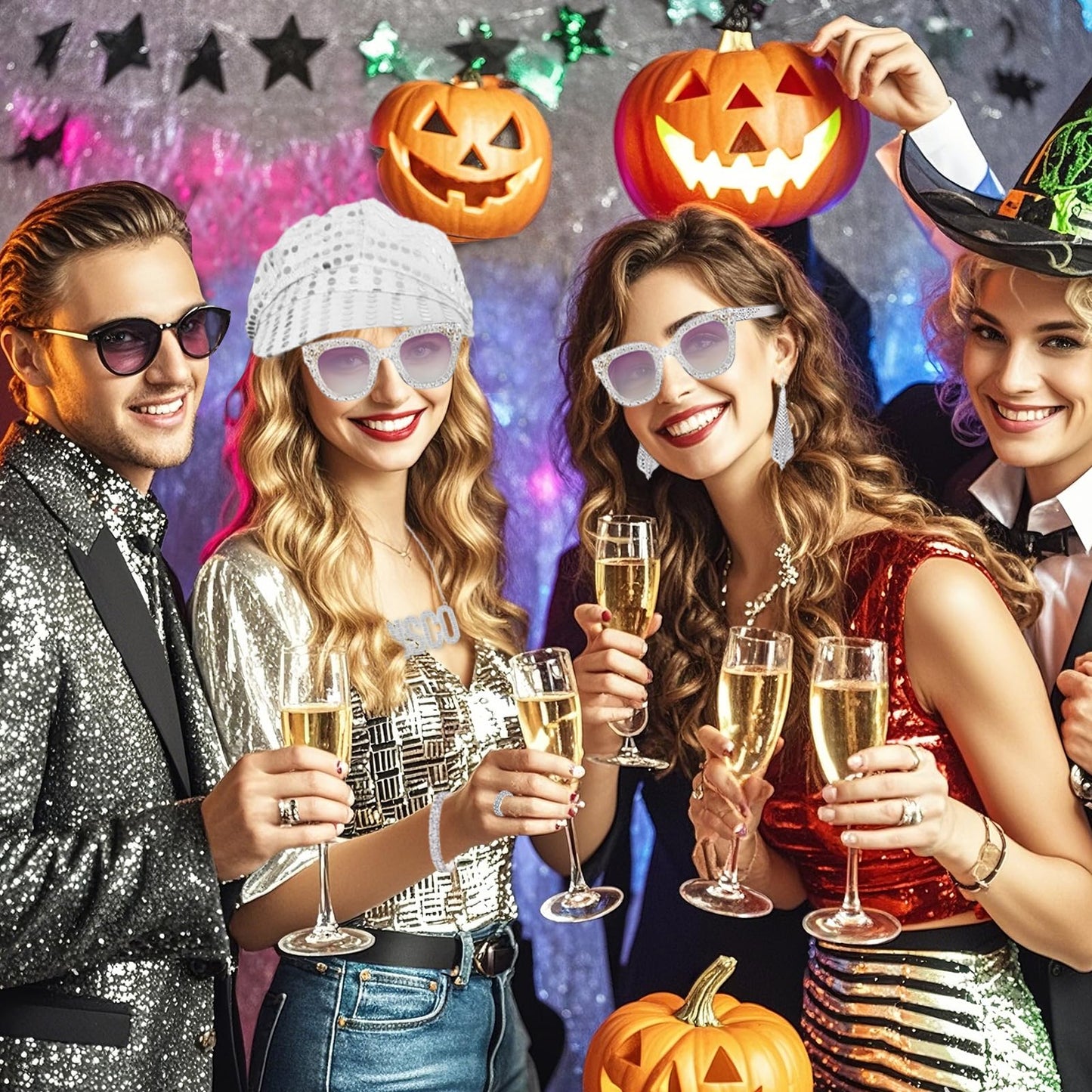 70s Disco Accessories - 70s Fancy Dress Costumes with Sequins Hat (image 5)