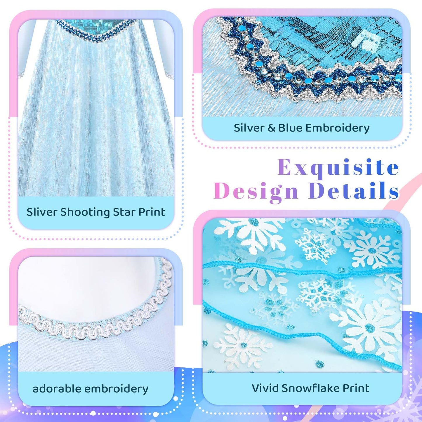 WIKITOT Princess Costumes for Girls, Light up Princess Dress up for Girls Aged 3-10, Kids Fancy Dress Costumes for Halloween Birthday Costumes (M(5 to 6 years))