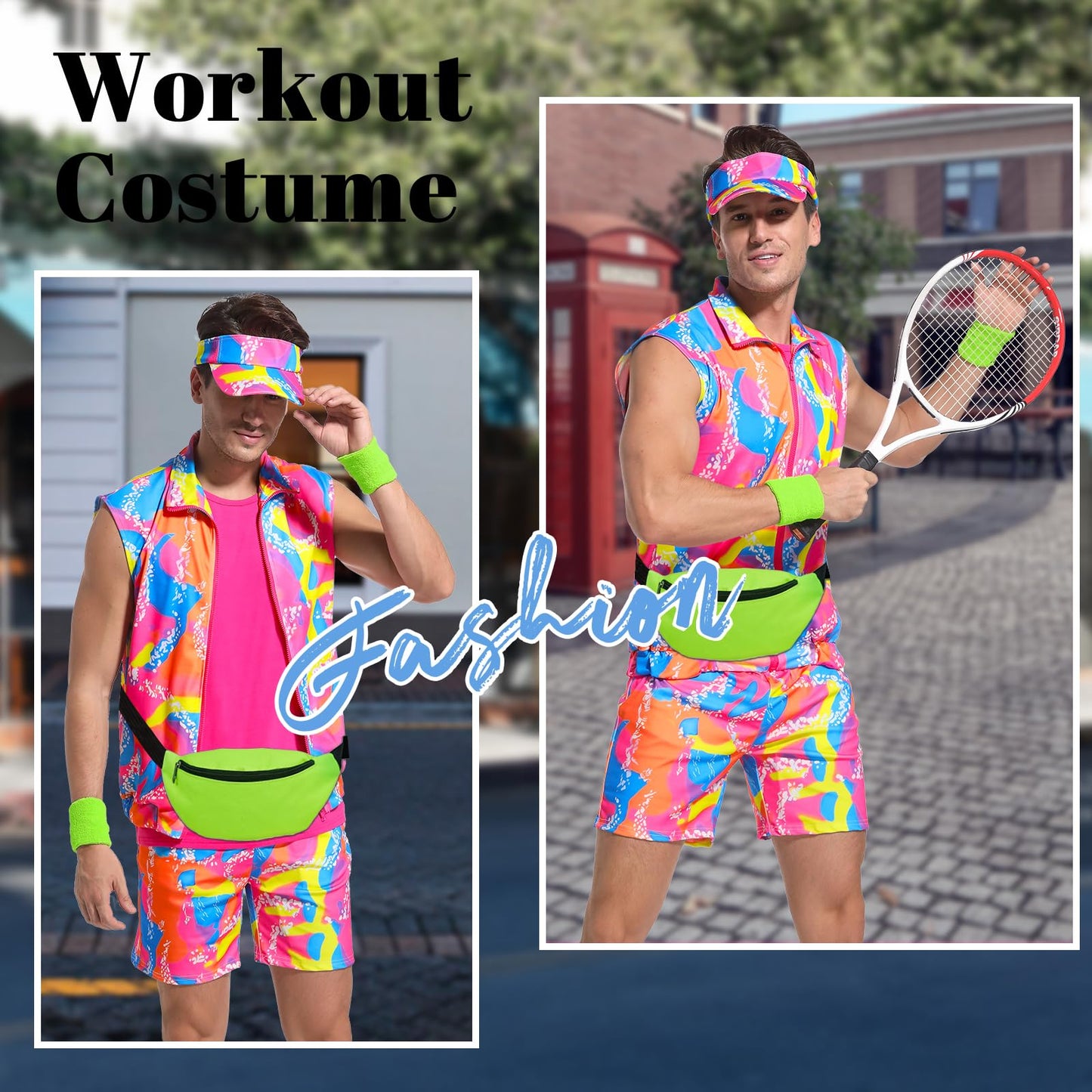 OPAEHJF 80s Men Workout Costume Halloween Cosplay Couples Outfits 80s 90s Workout Costume Outfit Set for Adult Men (L)